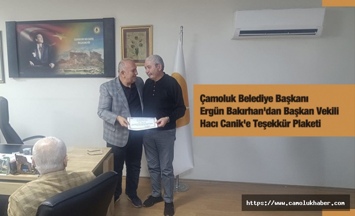 Çamoluk Belediye Başkanından Başkan Vekiline Teşekkür Belgesi