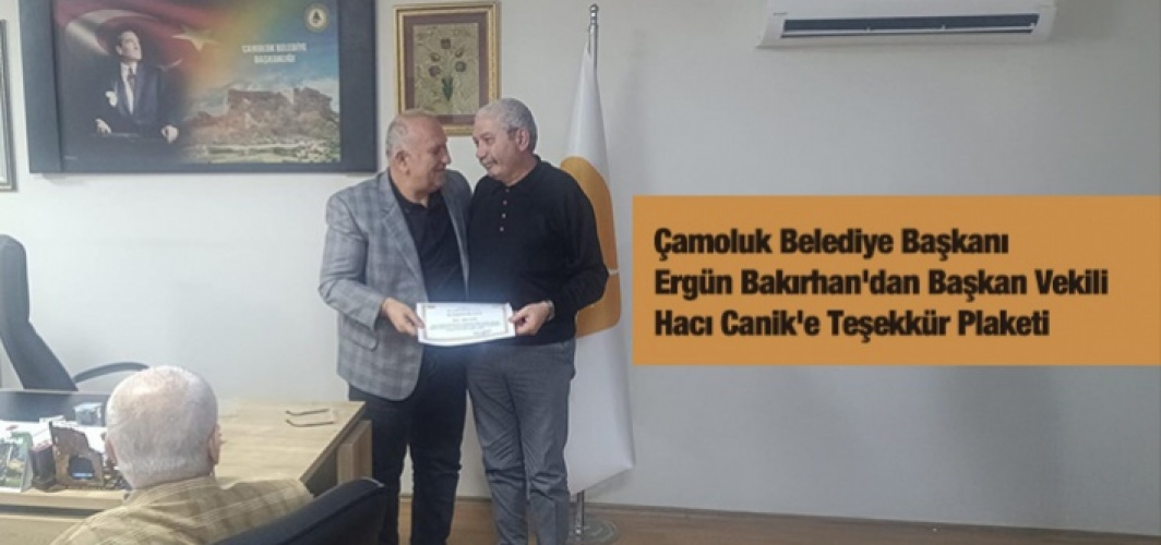 Çamoluk Belediye Başkanından Başkan Vekiline Teşekkür Belgesi